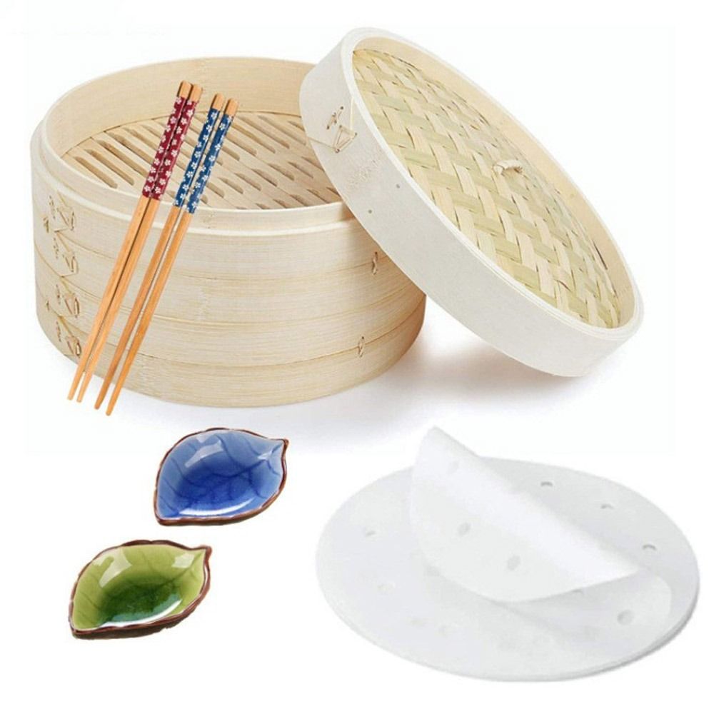 Bao Steamer Bamboo - Chinese stoommandje van bamboe met deksel,